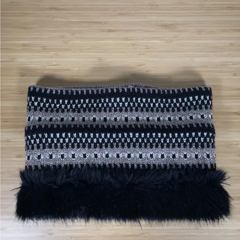 NEW Banana Republic Striped Metallic Faux Fur Wool Neck Warmer